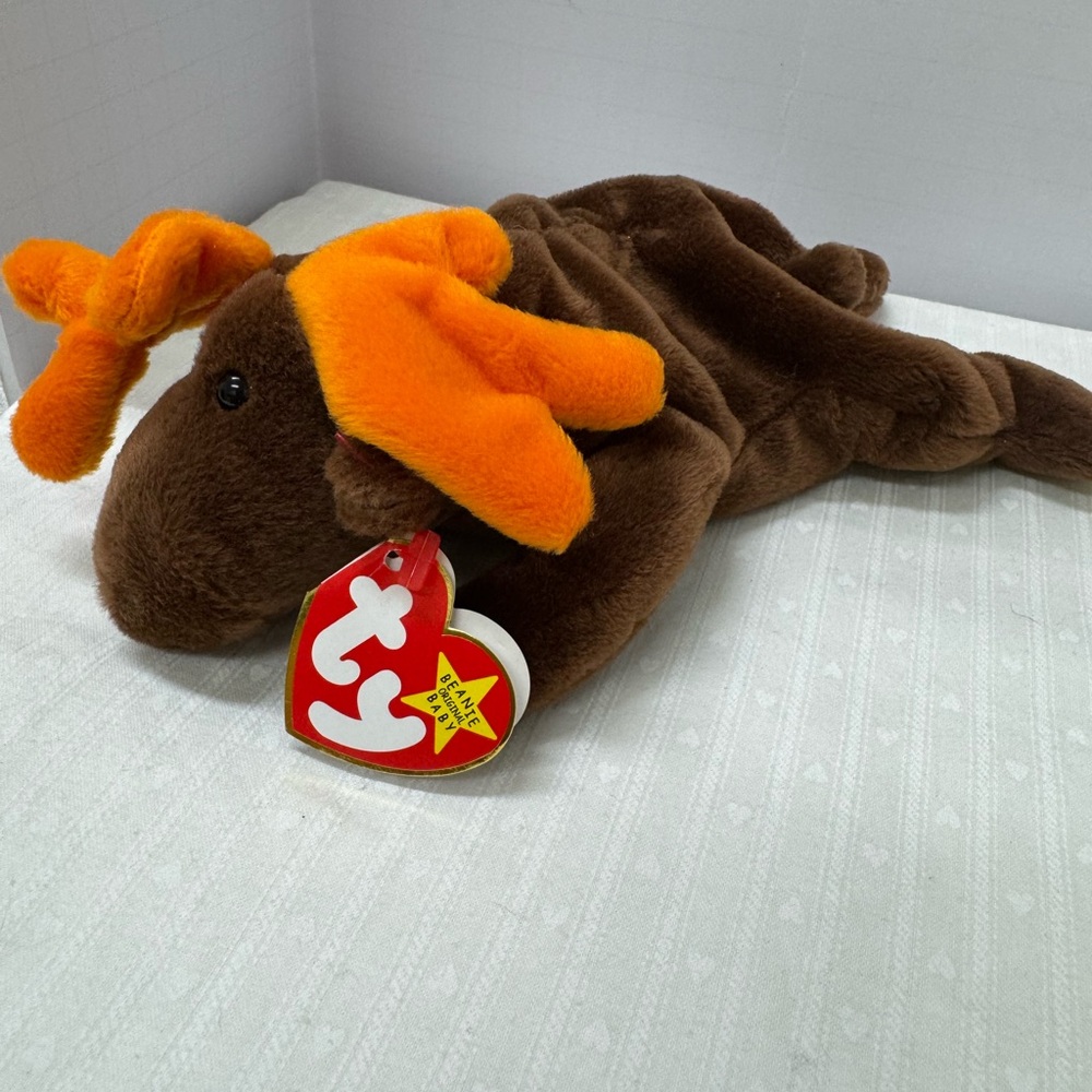 TY Beanie Babies 1993 Chocolate the moose with tag and tag protector 8”
